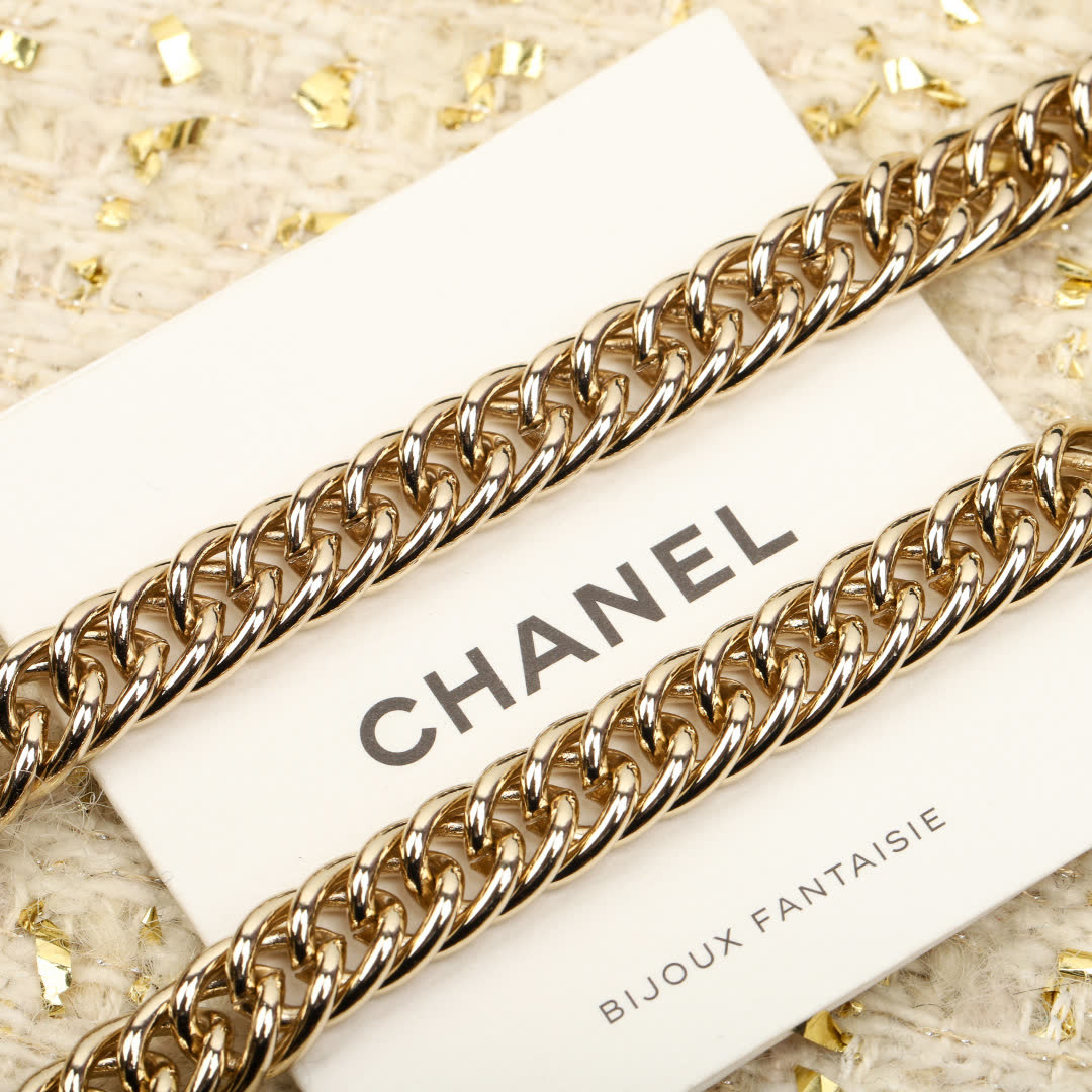Chanel Silver Tone Chain Bracelet with CC Logo Pendant