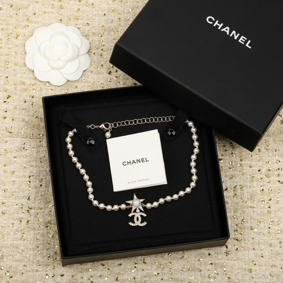Chanel Pearl and CC Logo Necklace