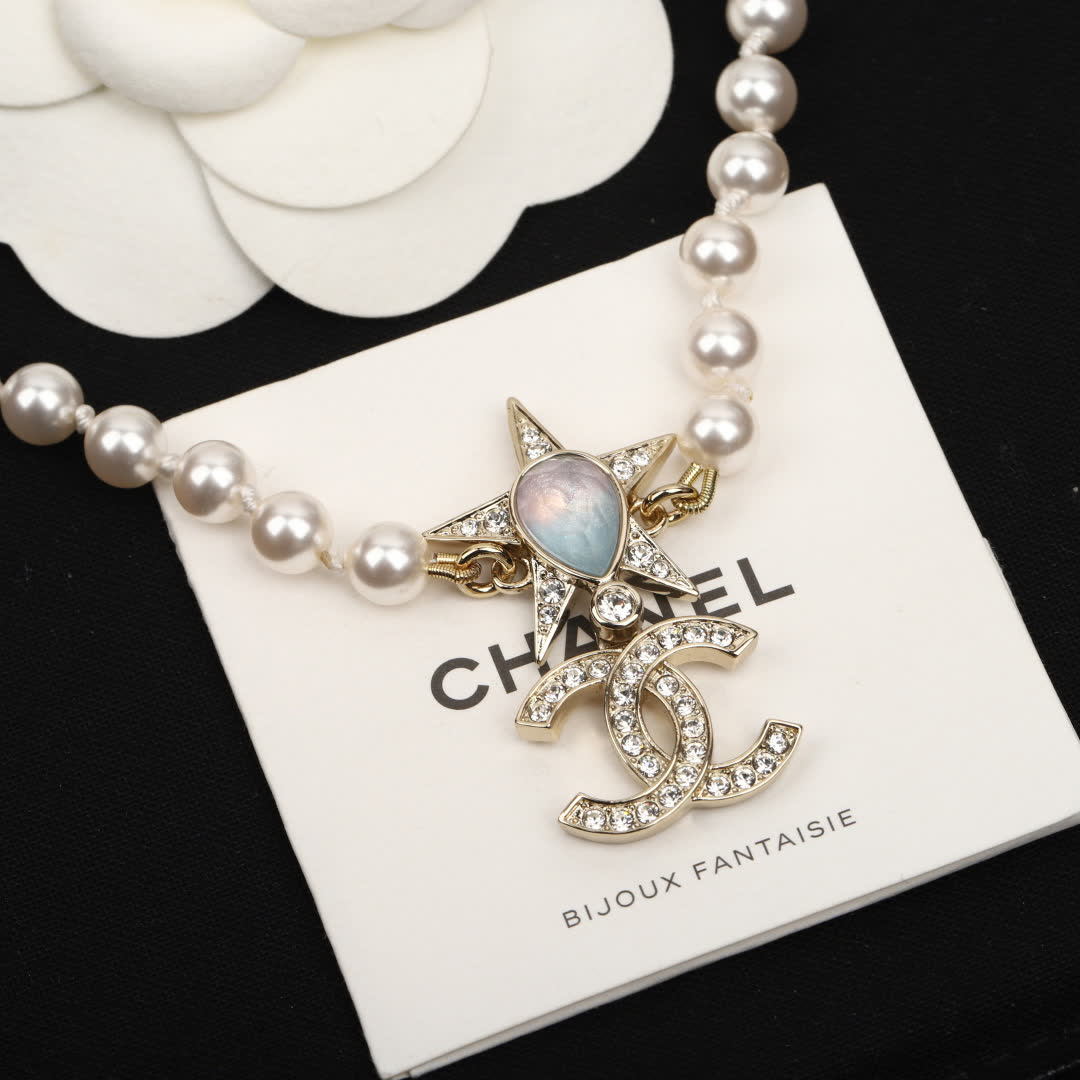 Chanel Pearl and CC Logo Necklace