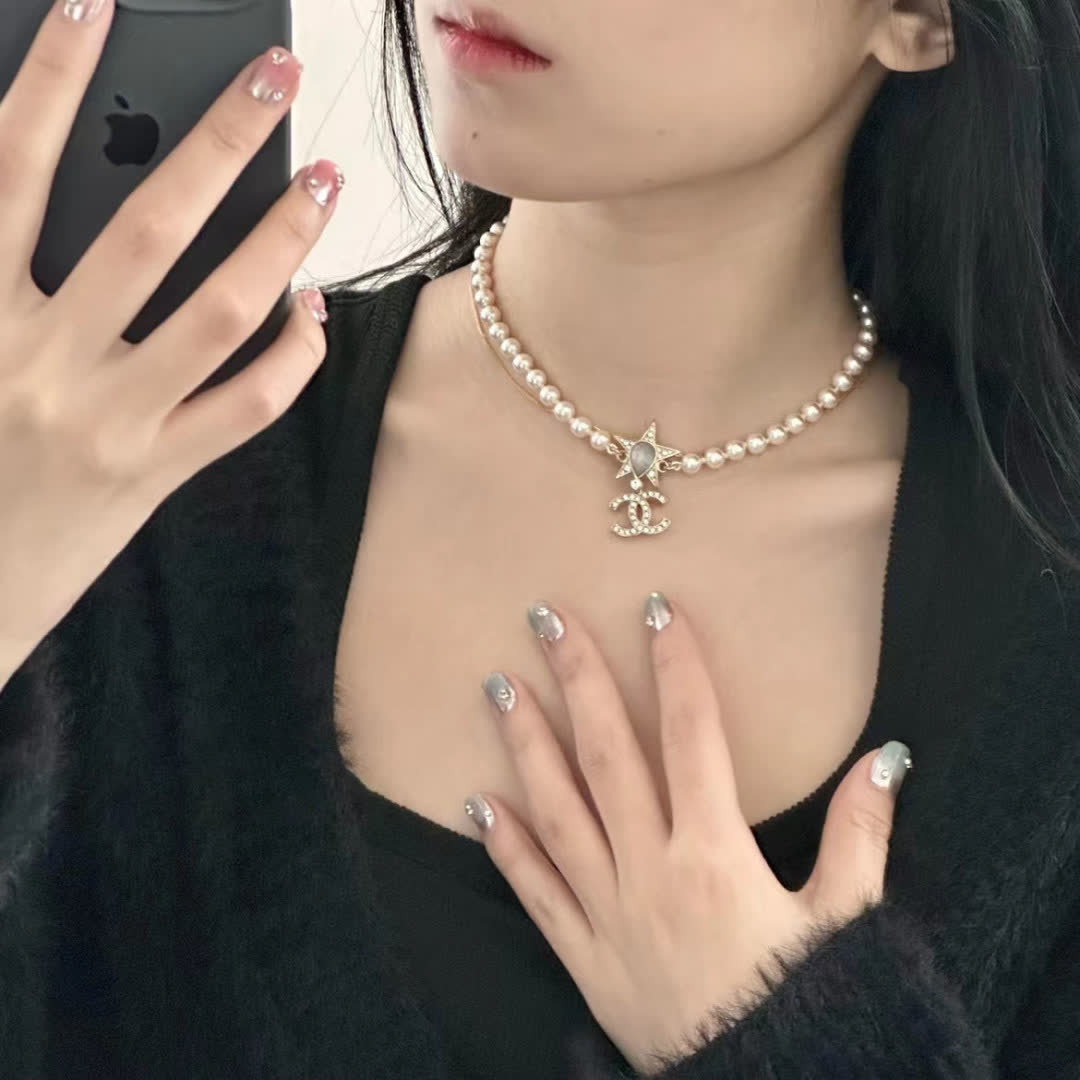 Chanel Pearl and CC Logo Necklace
