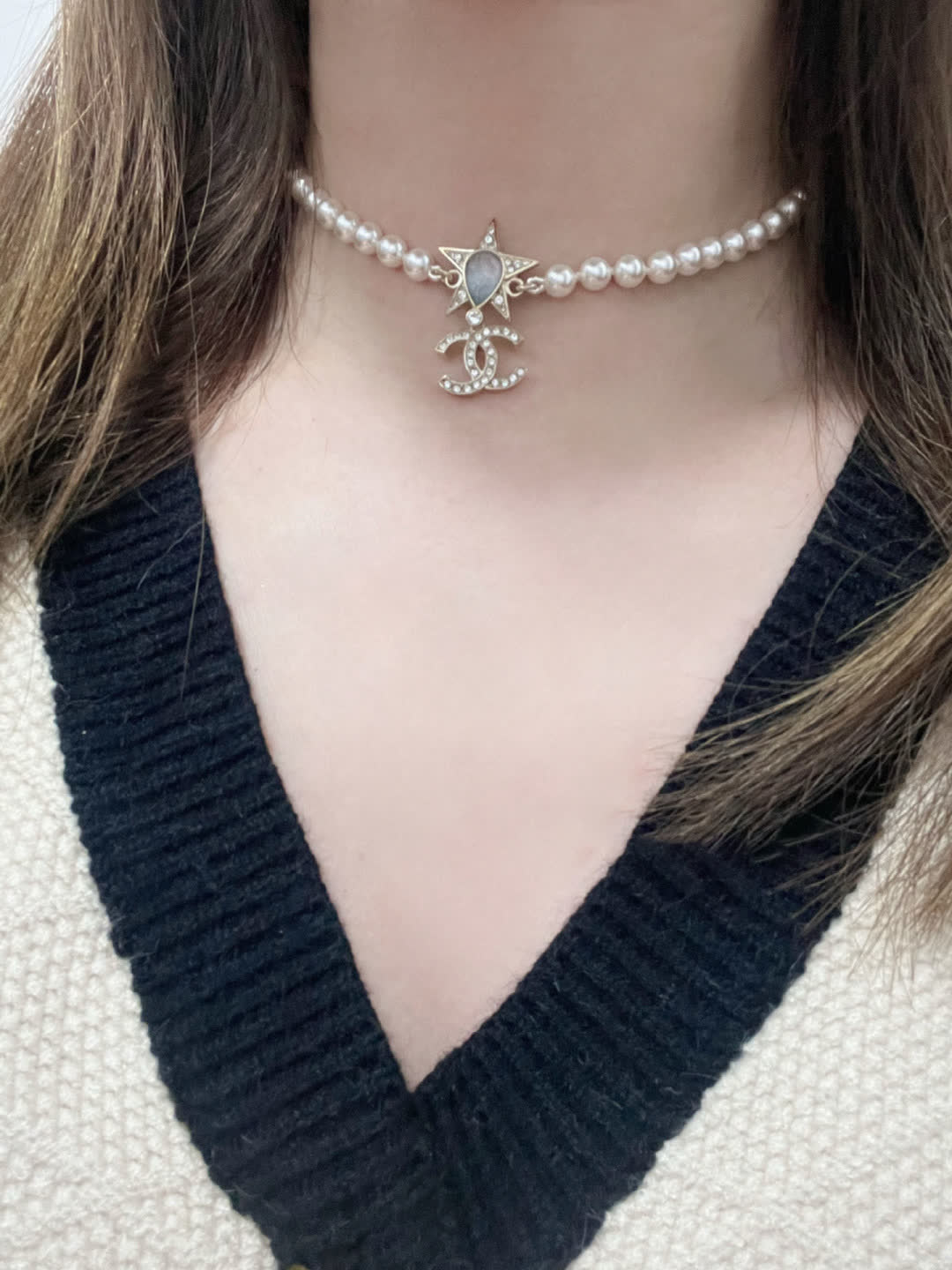 Chanel Pearl and CC Logo Necklace