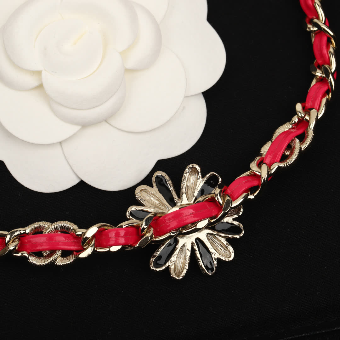 Chanel Red and Silver Flower Necklace