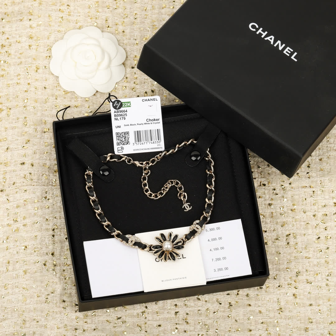 Chanel Gold & Black Pearl Choker Necklace