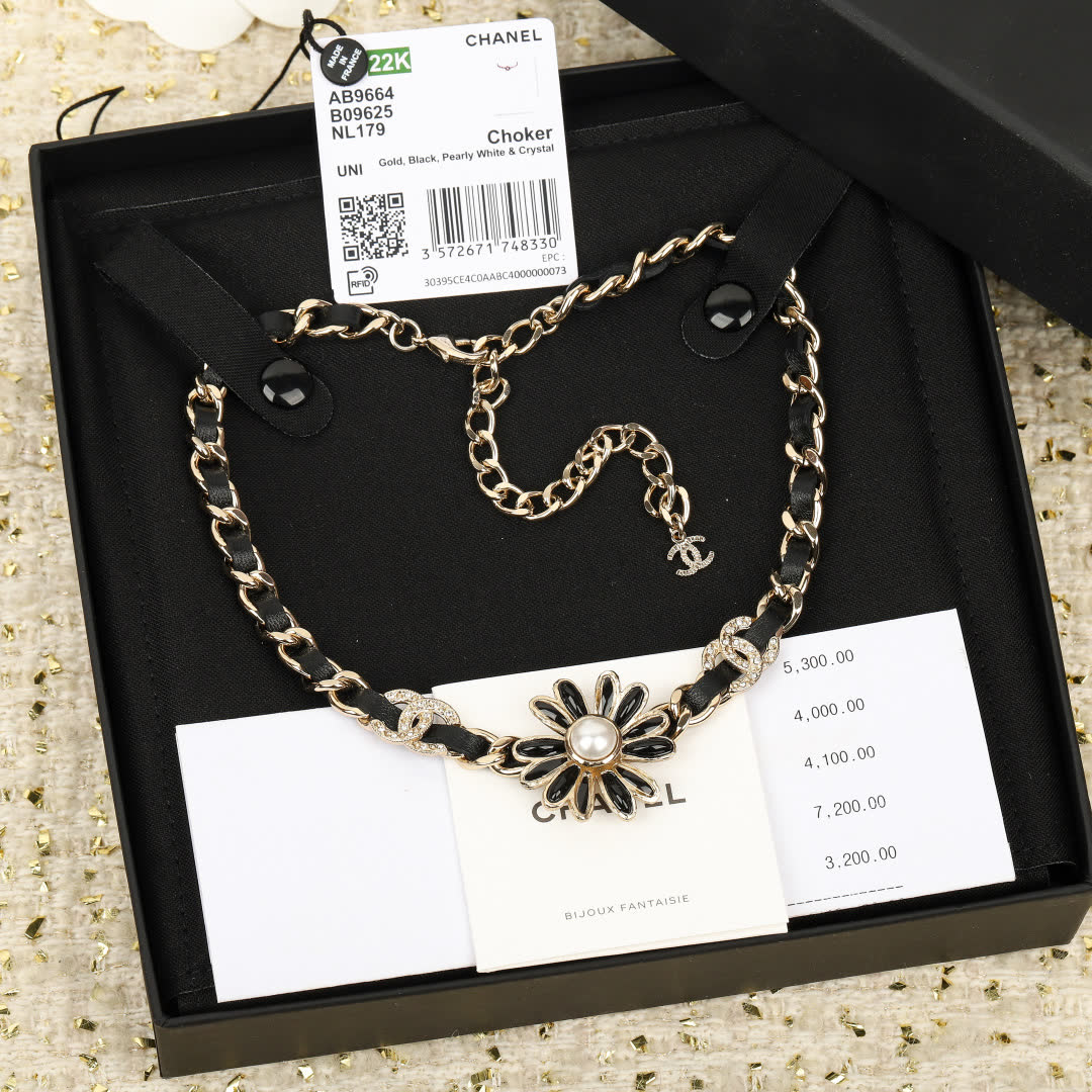 Chanel Gold & Black Pearl Choker Necklace