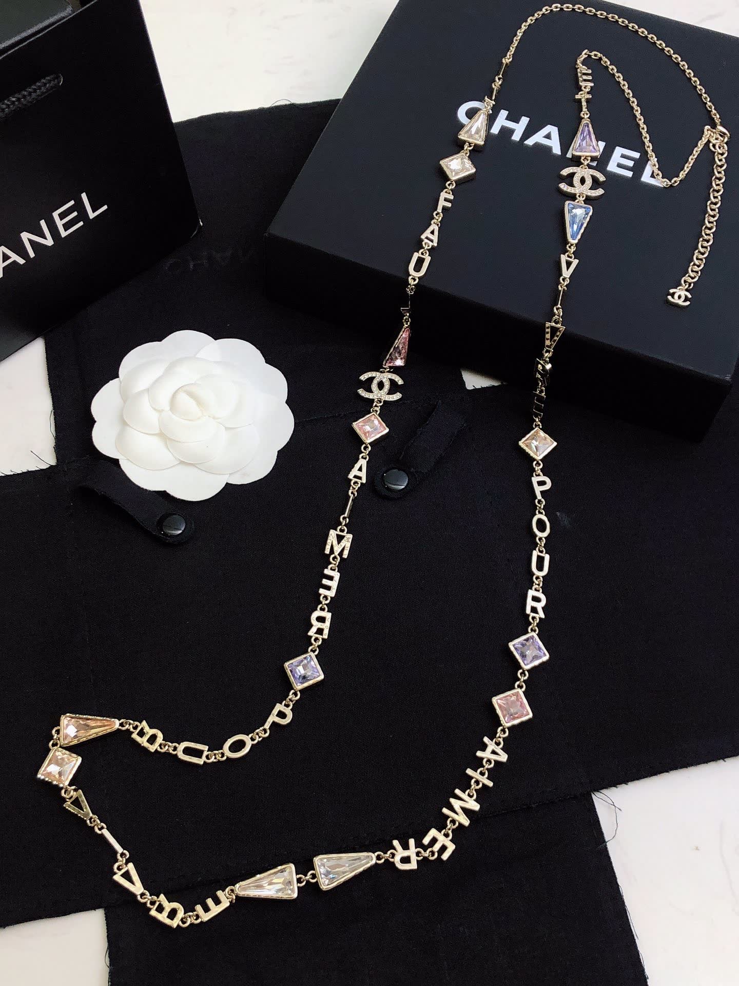 Chanel CC Logo & Alphabet Long Necklace Chanel CC Logo & Alphabet Long Necklace