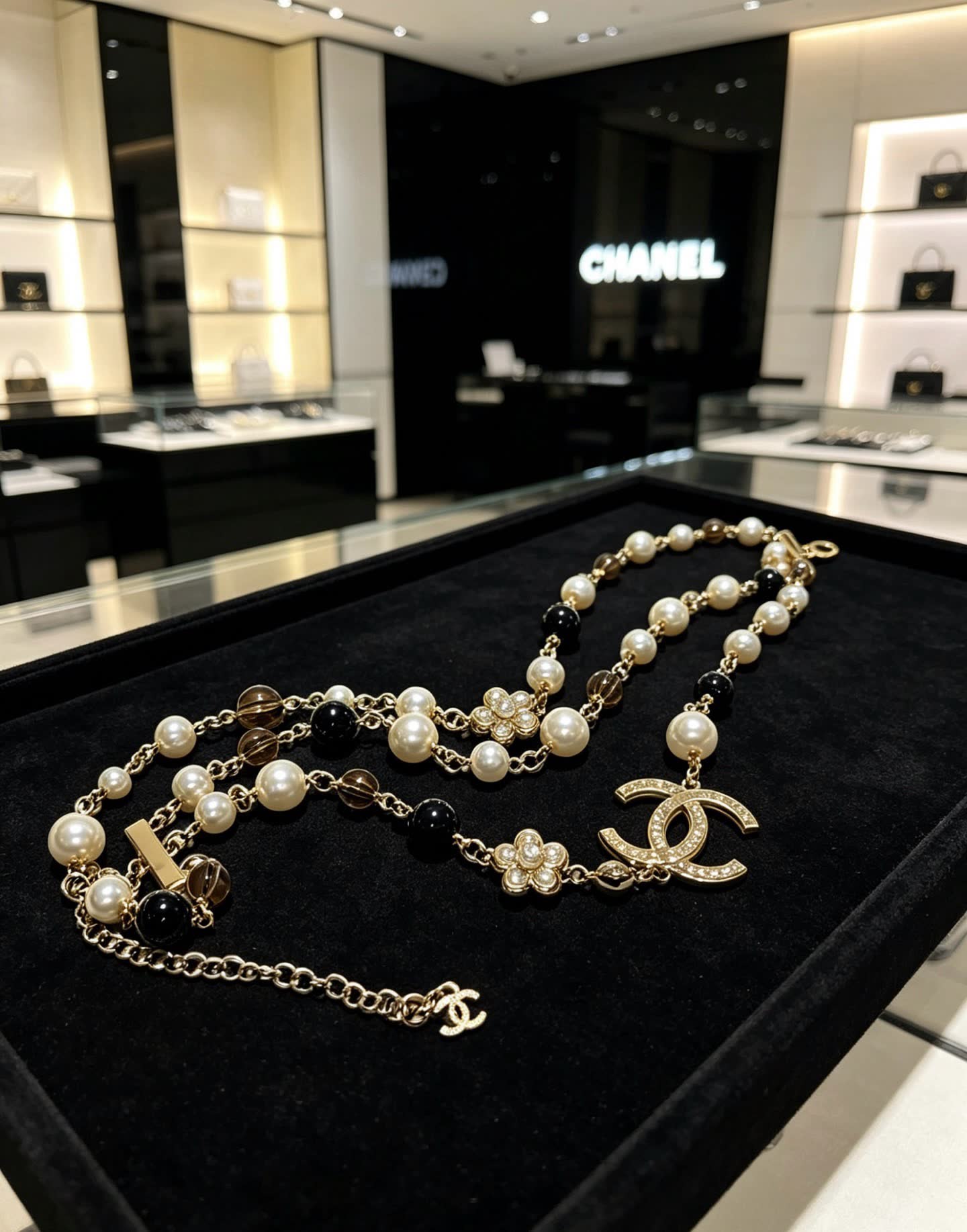 Chanel CC Logo Pearl Necklace