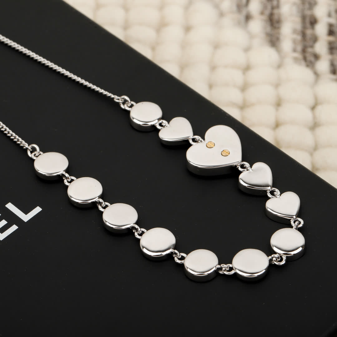 Chanel Silver Heart and Circle Link Necklace