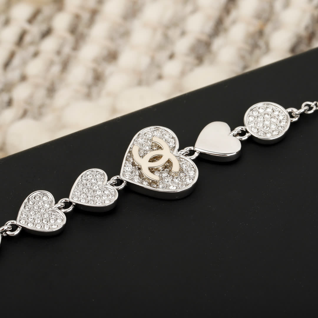 Chanel Silver Heart and Circle Link Necklace