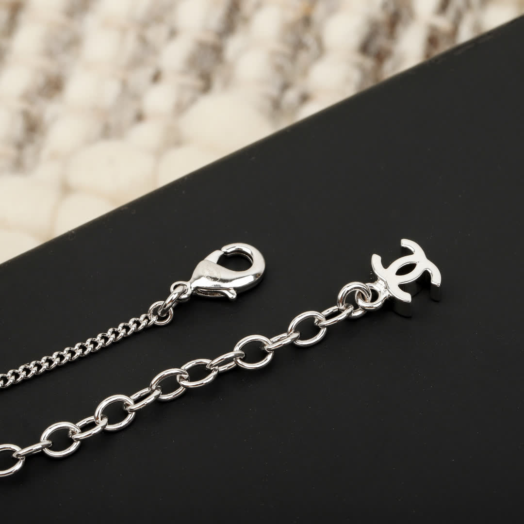 Chanel Silver Heart and Circle Link Necklace