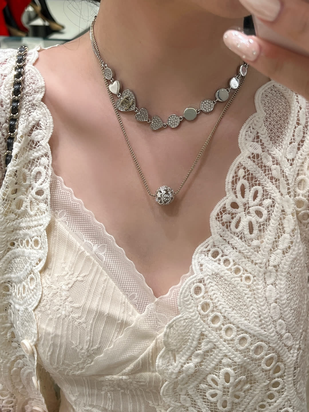 Chanel Silver Heart and Circle Link Necklace