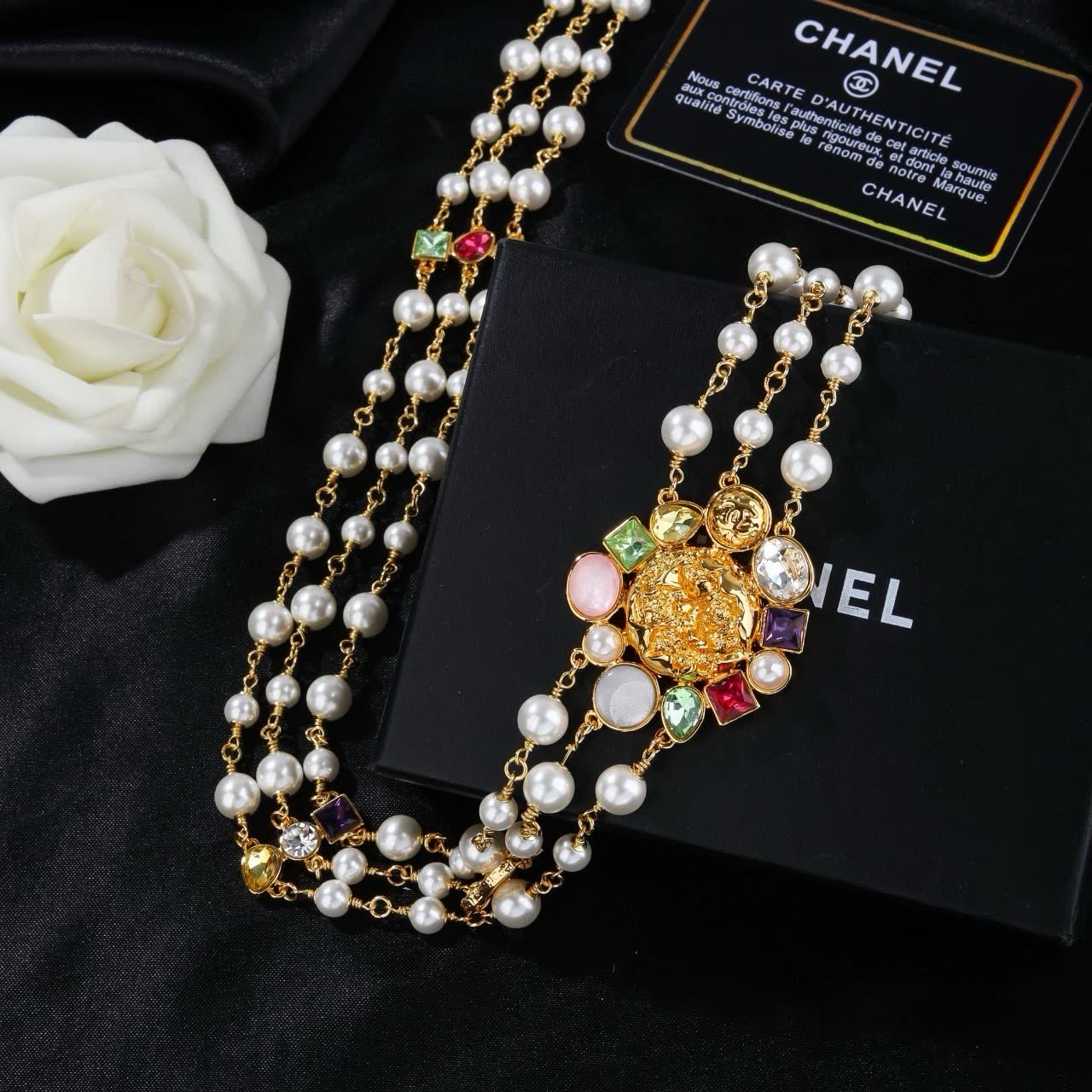 Chanel Multistrand Pearl and Gemstone Necklace