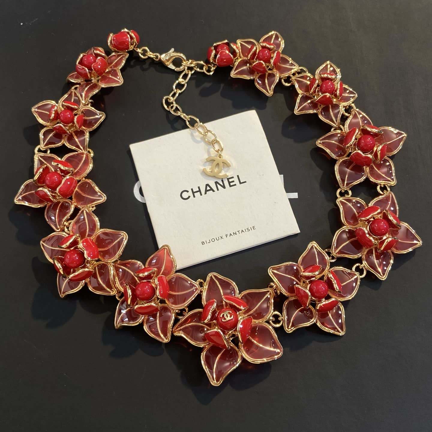 Chanel Red Flower Necklace