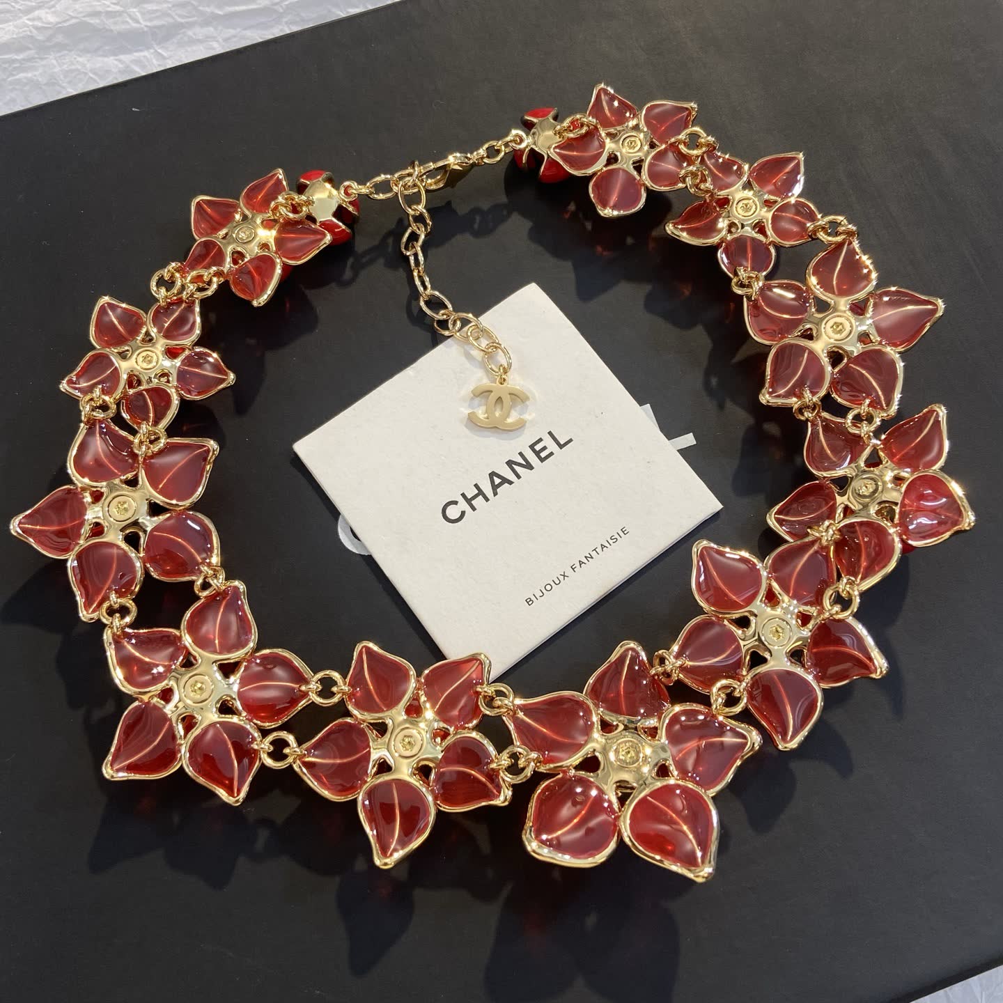 Chanel Red Flower Necklace