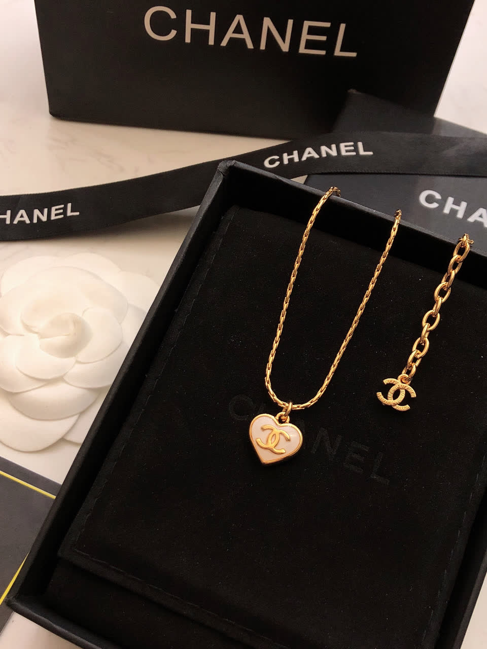Chanel Heart Shaped Necklace Set