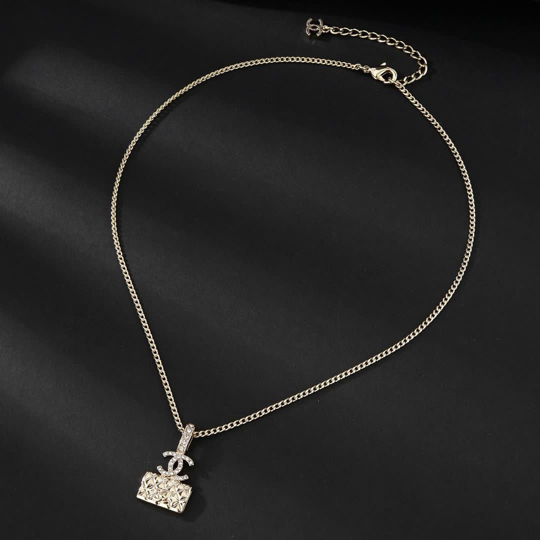 Chanel CC Logo and Quilted Square Pendant Necklace