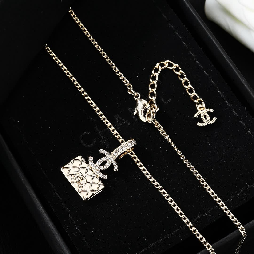 Chanel CC Logo and Quilted Square Pendant Necklace