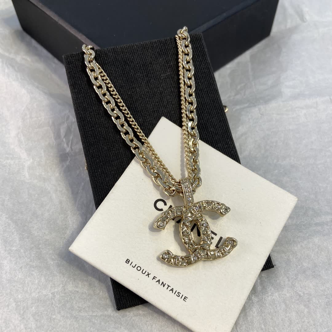 Chanel CC Logo Gold Tone Necklace