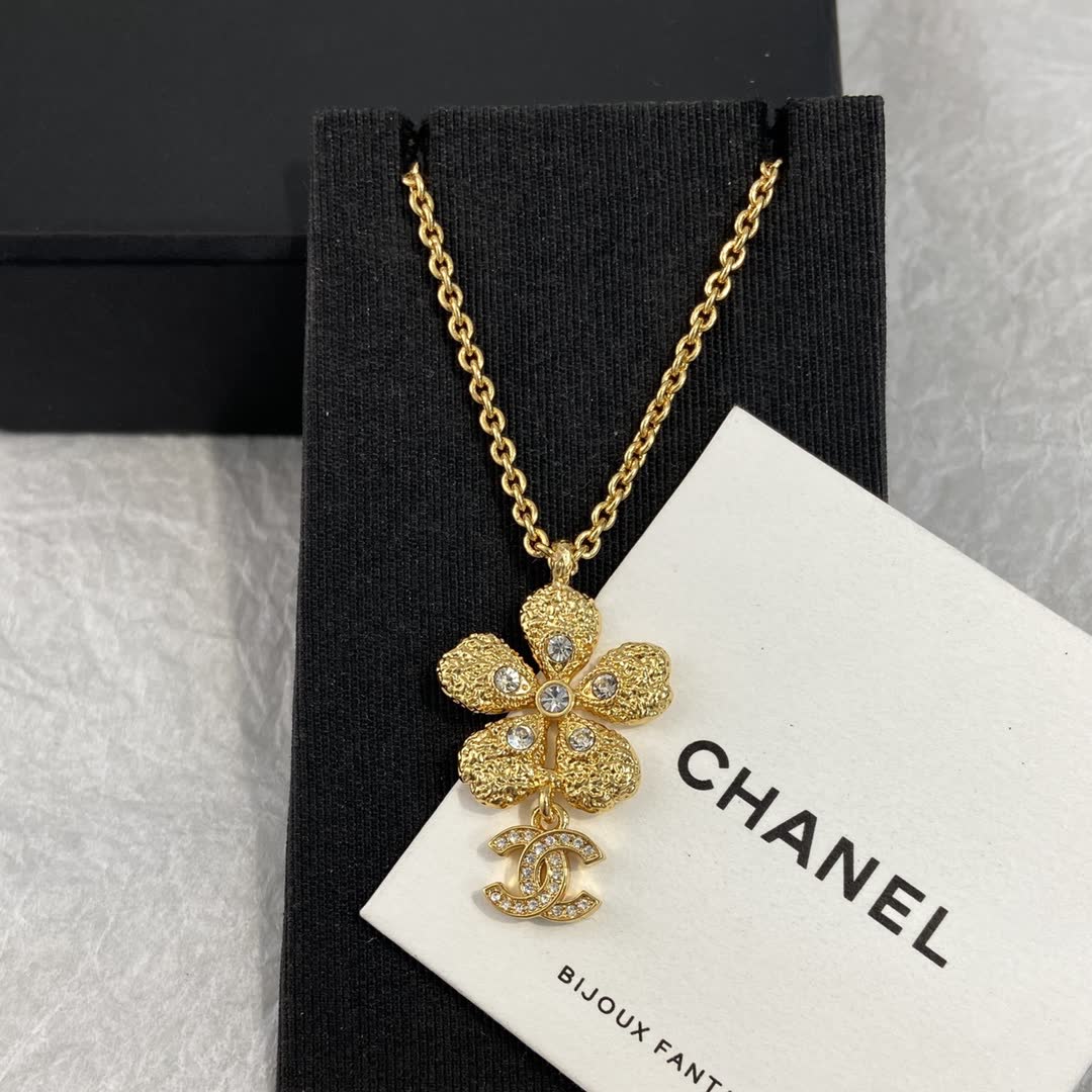 Chanel Gold-tone Crystal Flower Necklace