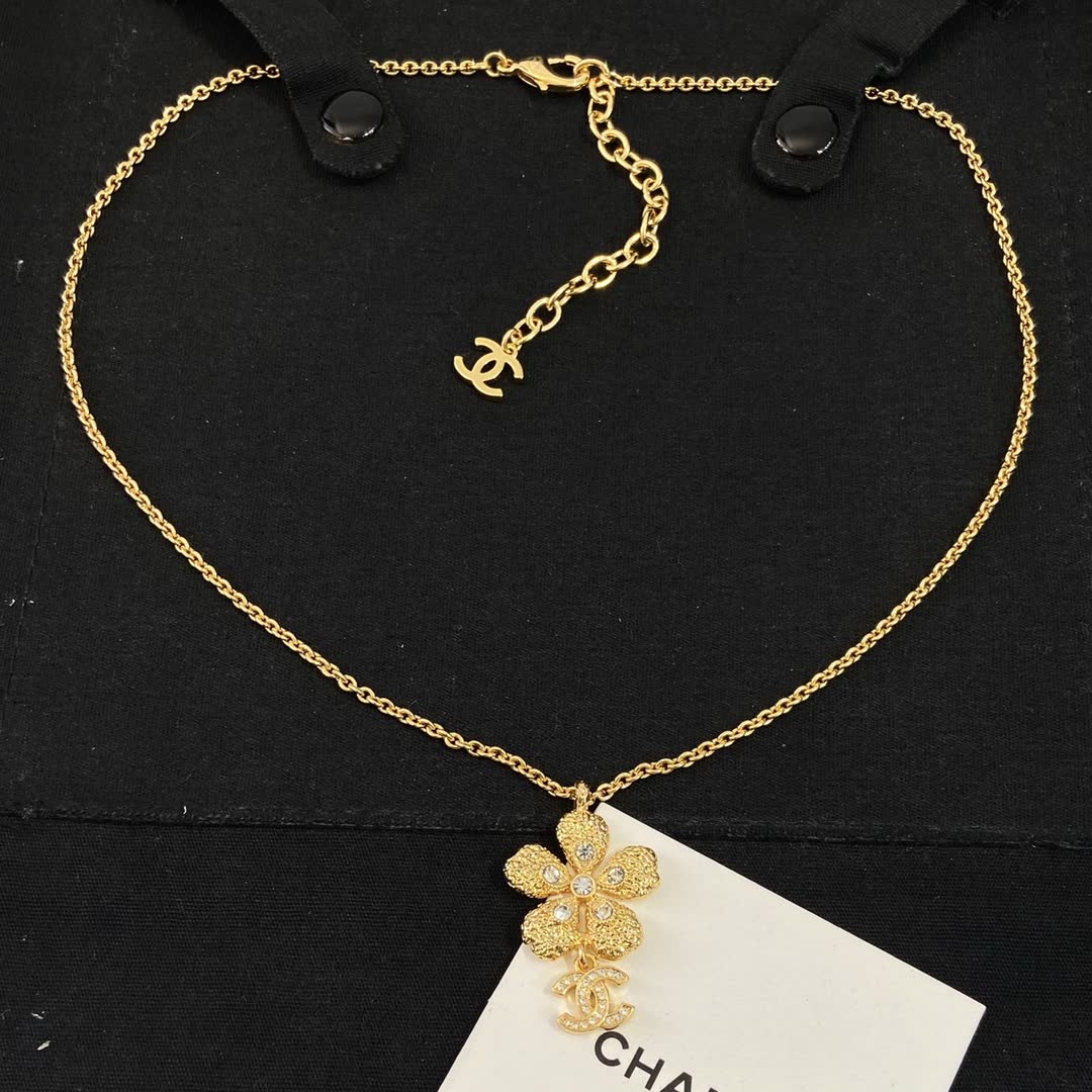 Chanel Gold-tone Crystal Flower Necklace