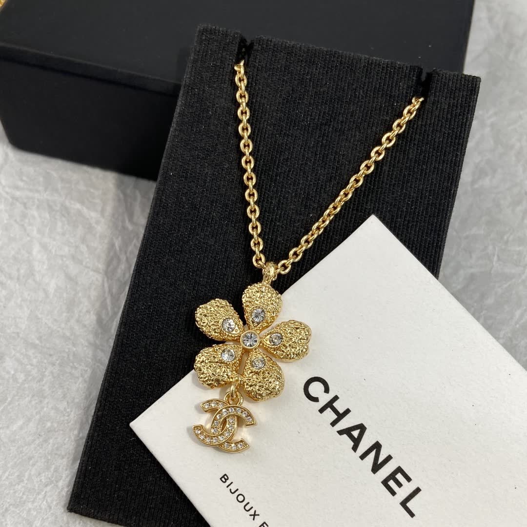 Chanel Gold-tone Crystal Flower Necklace