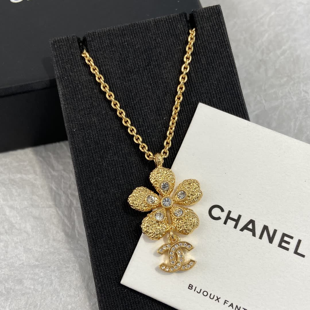 Chanel Gold-tone Crystal Flower Necklace
