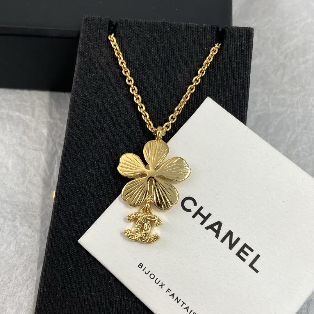 Chanel Gold-tone Crystal Flower Necklace