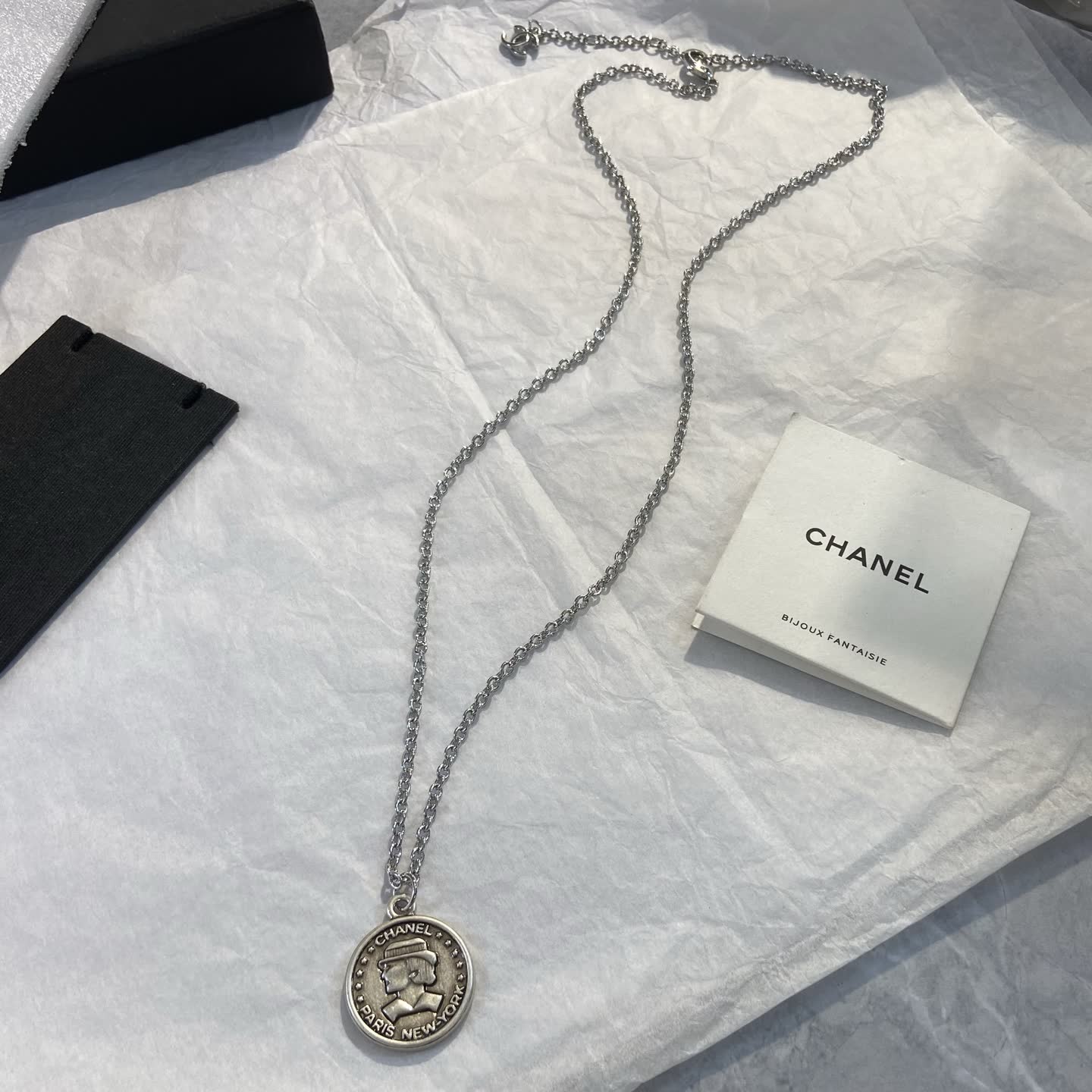 Chanel Paris New York Coin Pendant Necklace
