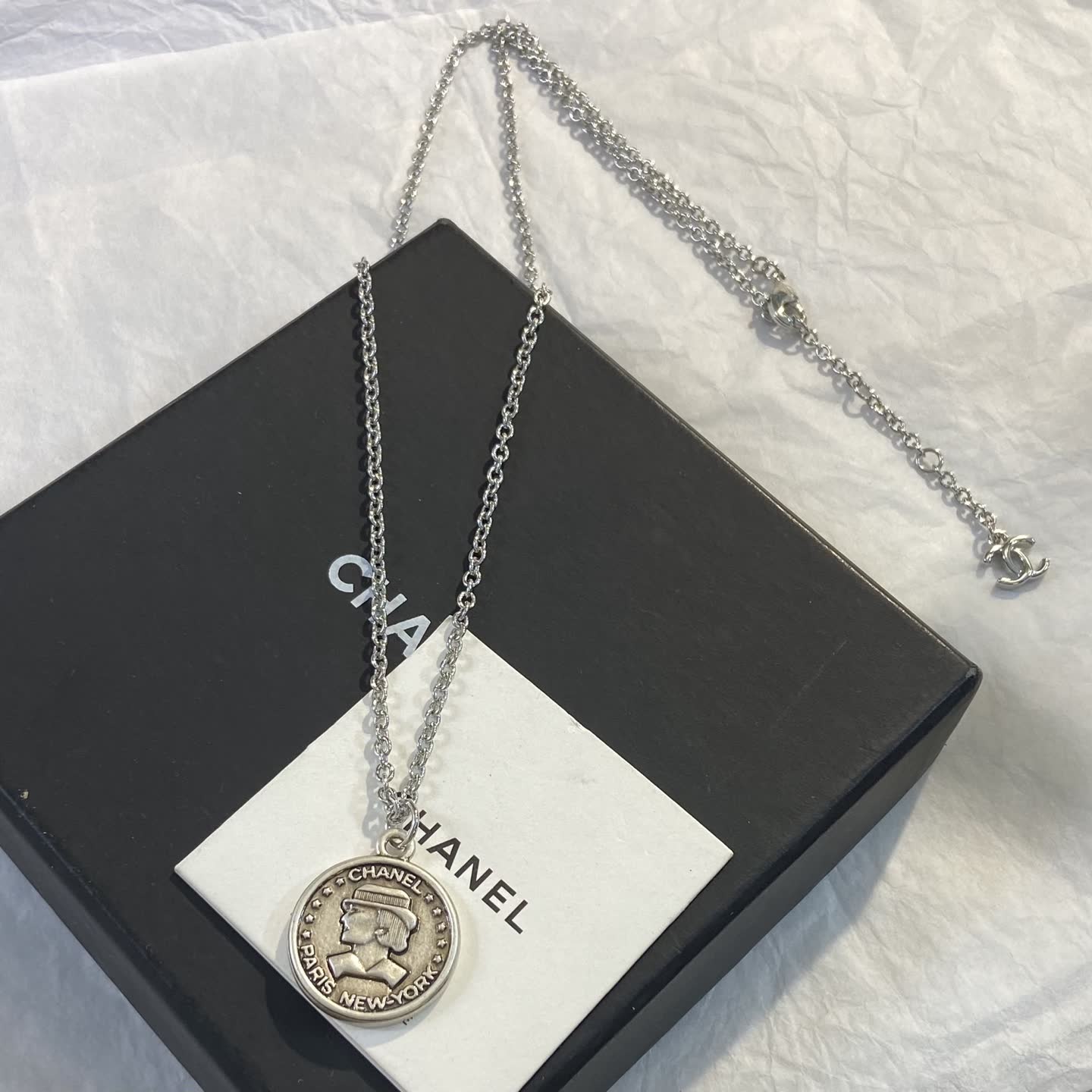 Chanel Paris New York Coin Pendant Necklace
