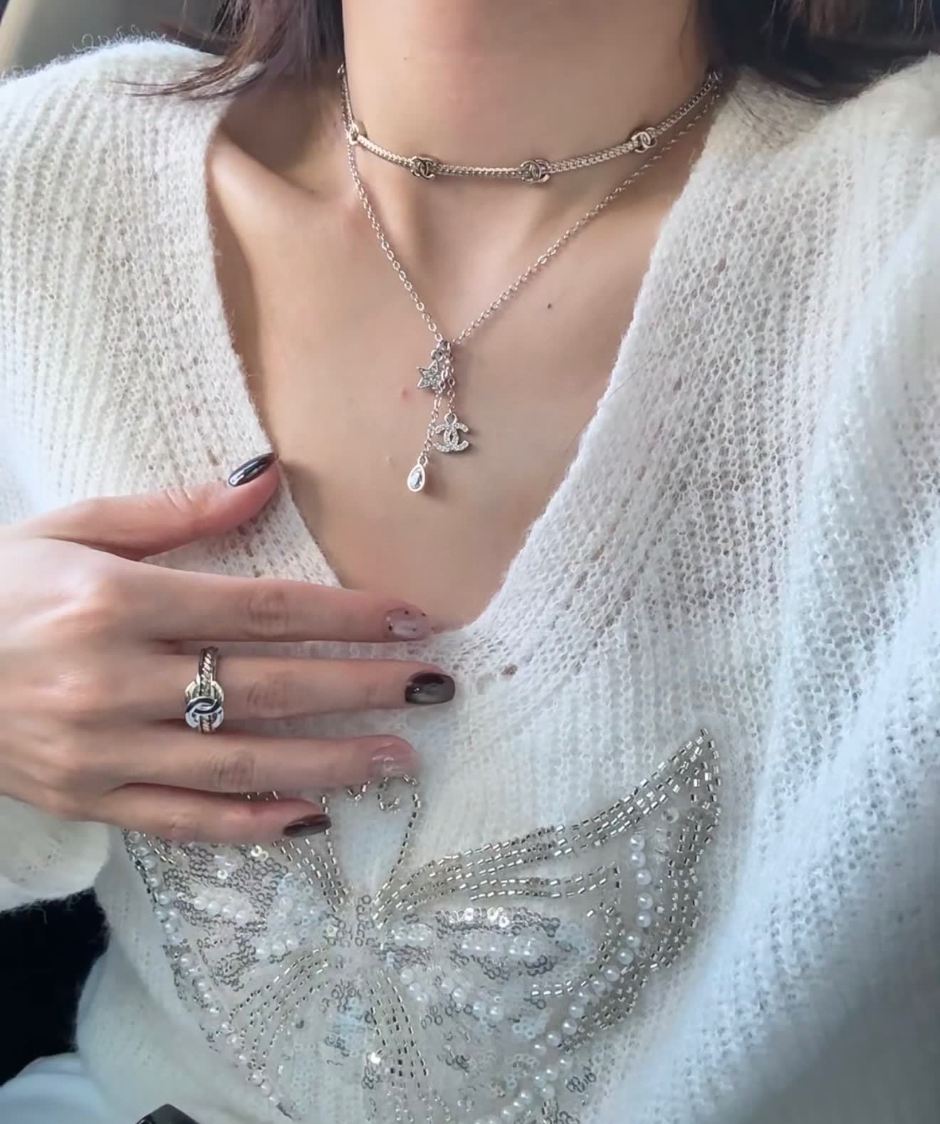 Chanel CC Star and Teardrop Charm Necklace