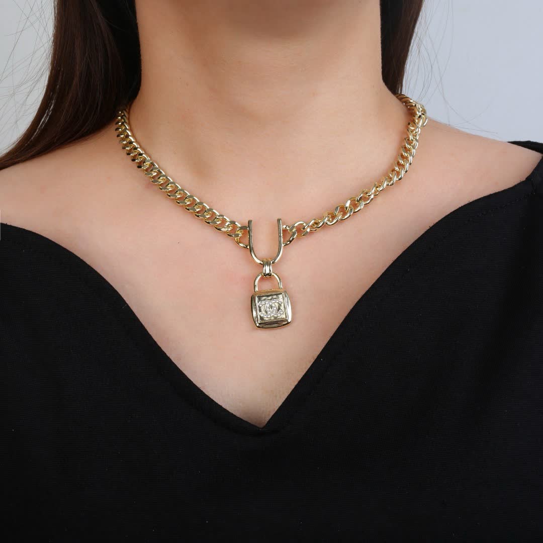 Chanel Gold Chain with Lock Pendant