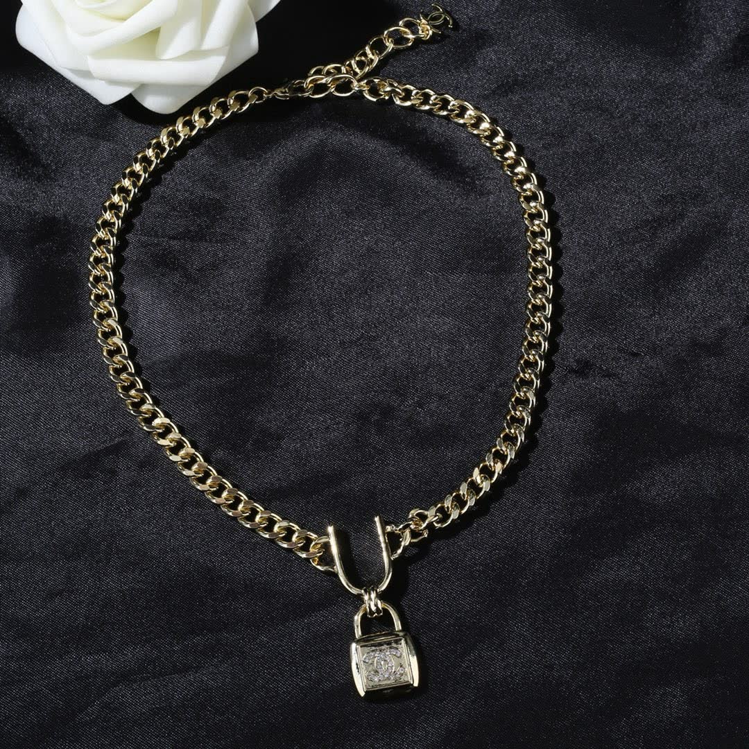 Chanel Gold Chain with Lock Pendant