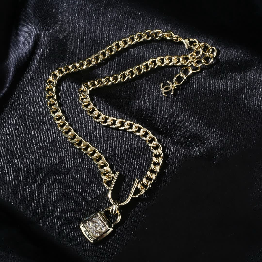 Chanel Gold Chain with Lock Pendant