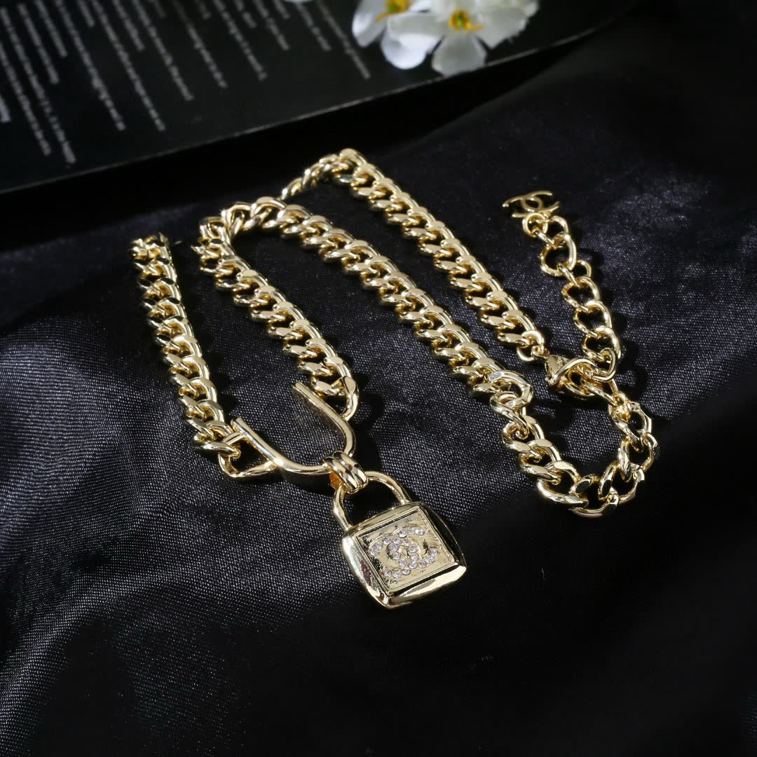 Chanel Gold Chain with Lock Pendant