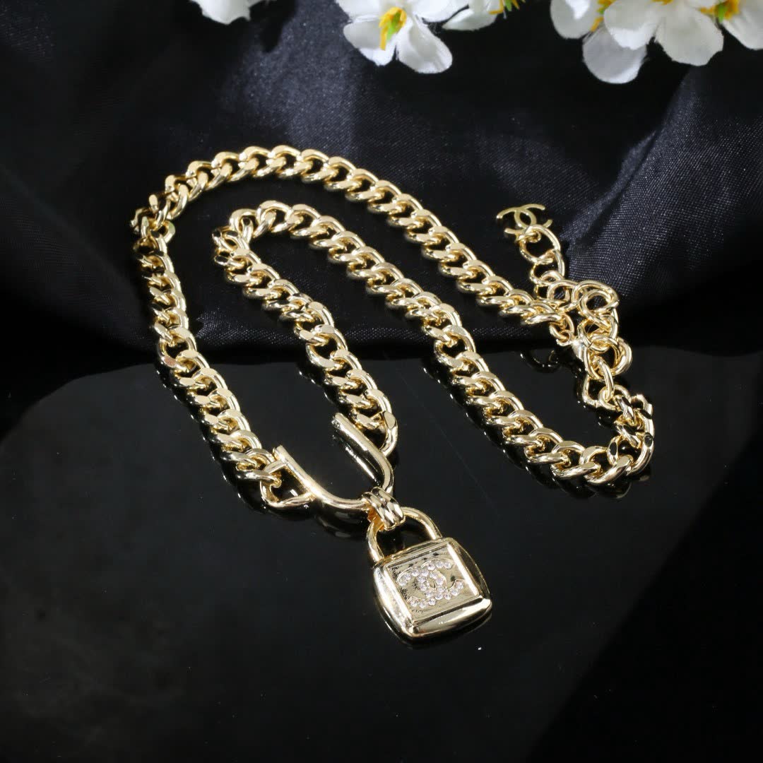 Chanel Gold Chain with Lock Pendant