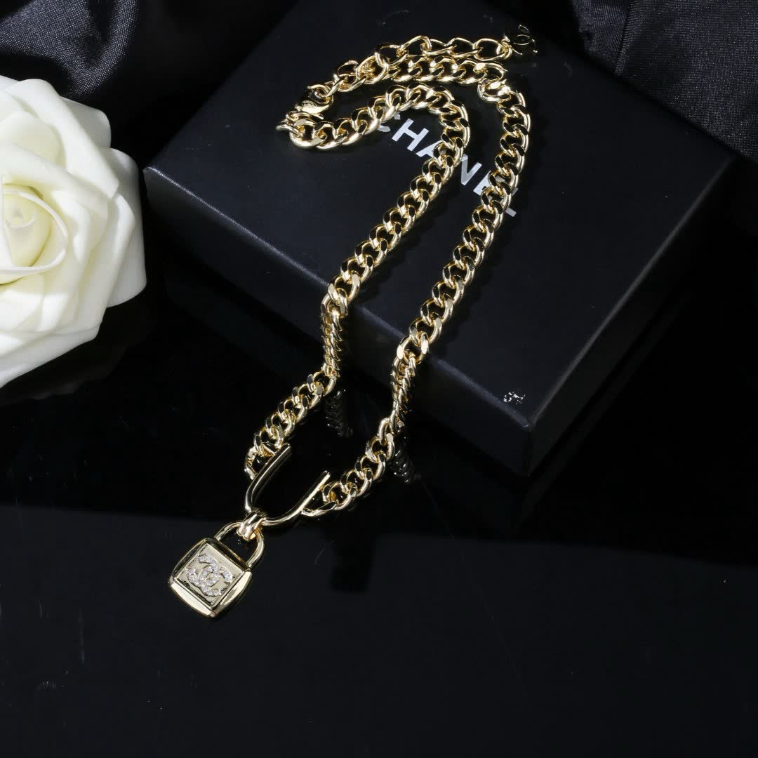 Chanel Gold Chain with Lock Pendant