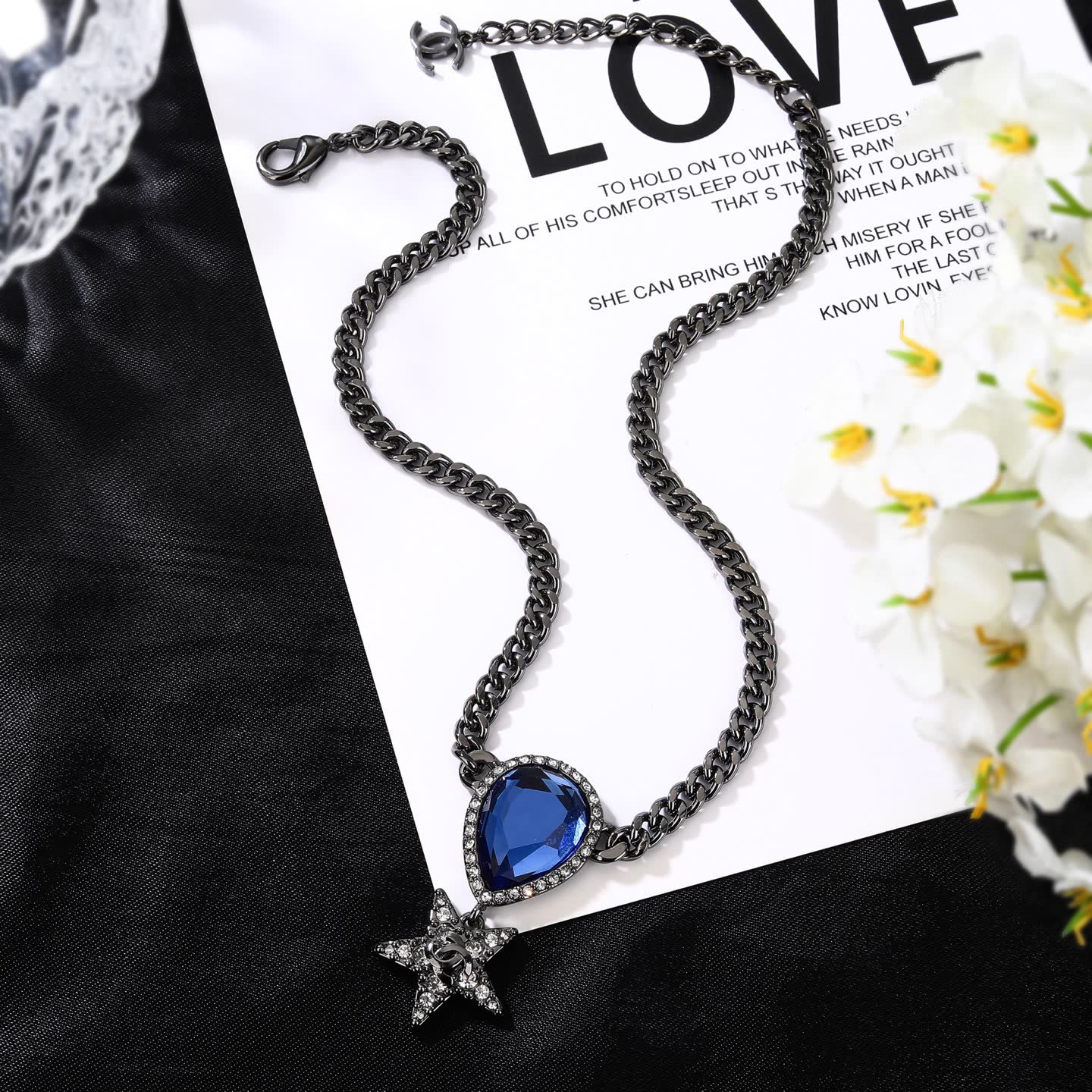 Chanel Elegant Blue Gemstone Star Pendant Necklace