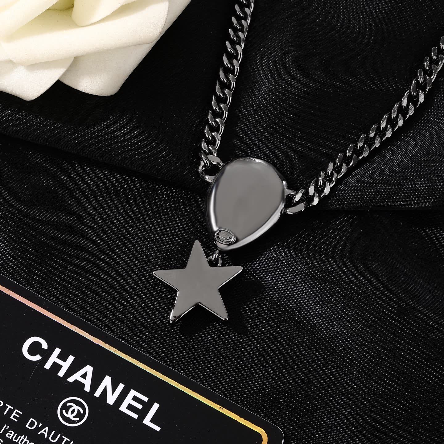 Chanel Elegant Blue Gemstone Star Pendant Necklace