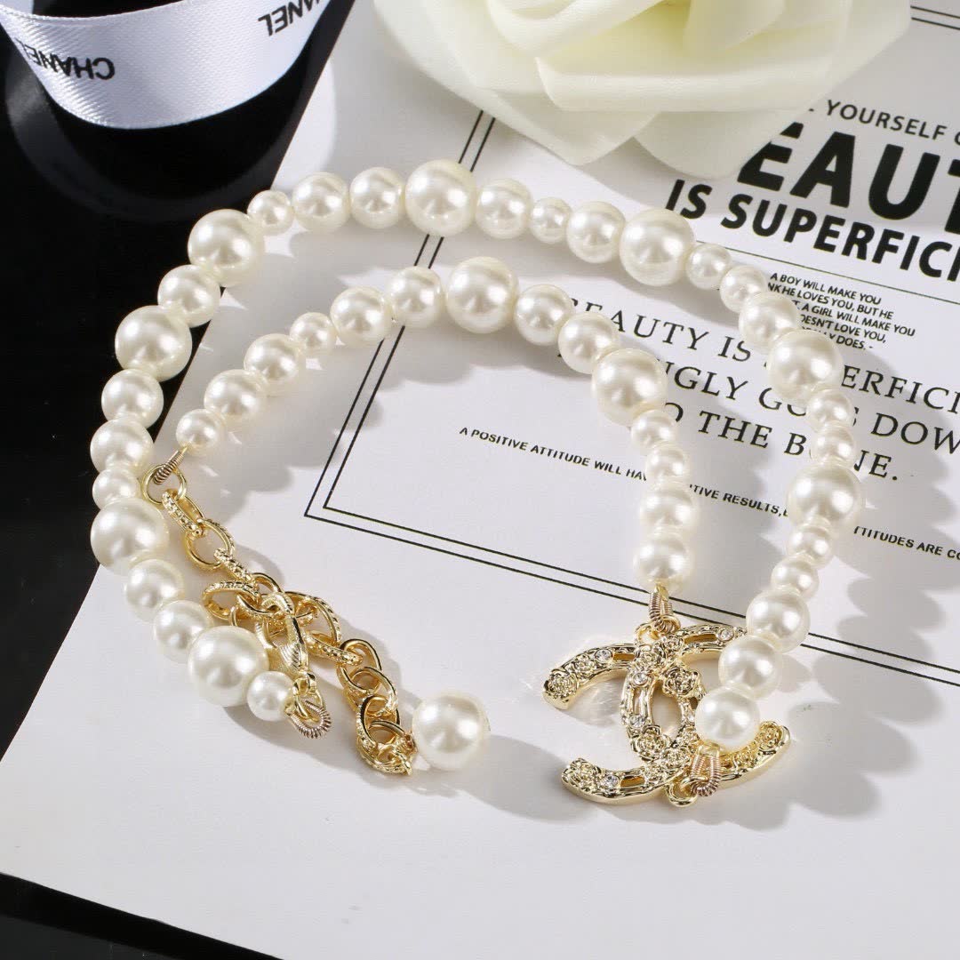 Chanel Pearl Necklace with Gold CC Clasp