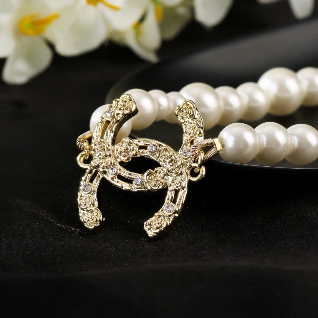 Chanel Pearl Necklace with Gold CC Clasp