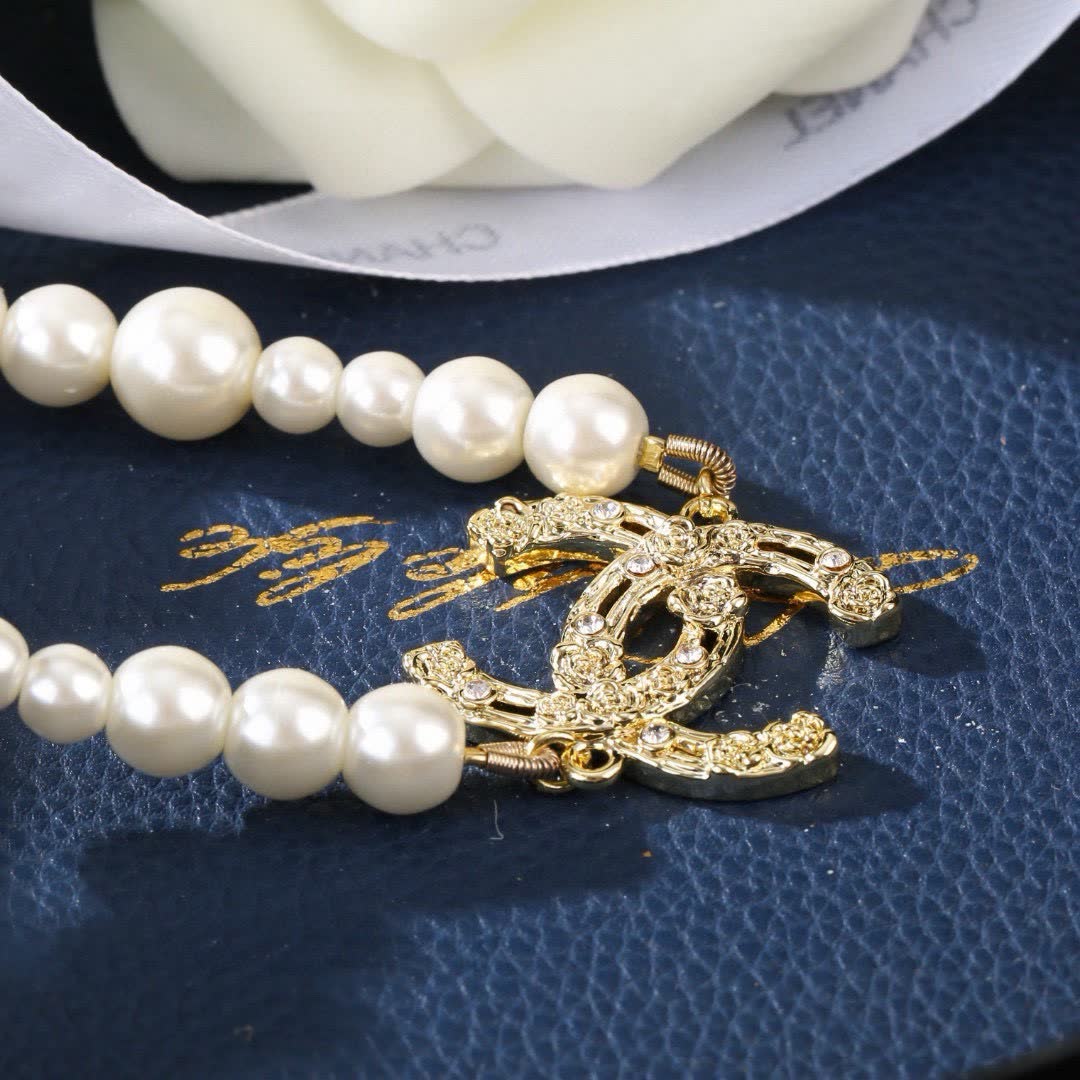 Chanel Pearl Necklace with Gold CC Clasp
