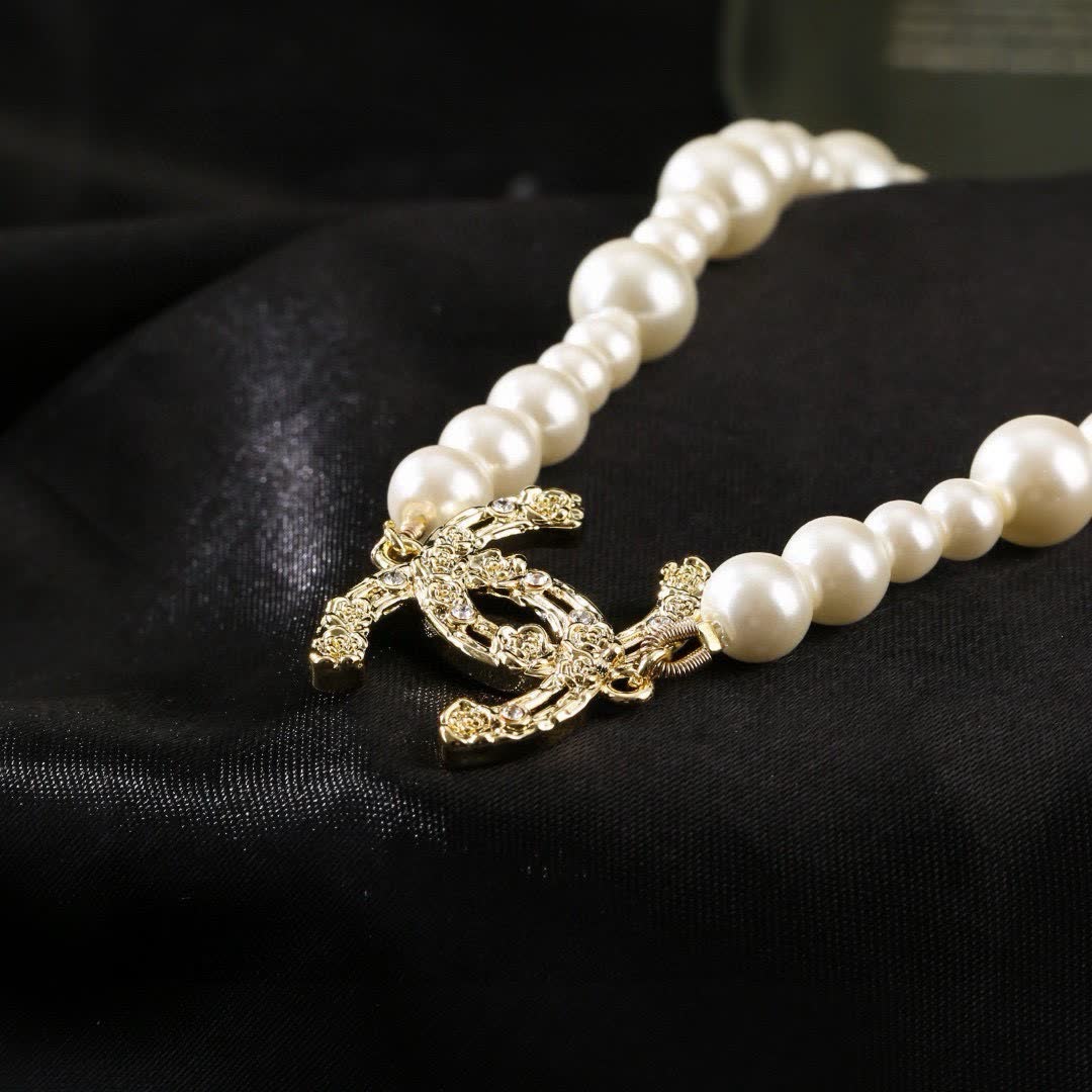 Chanel Pearl Necklace with Gold CC Clasp