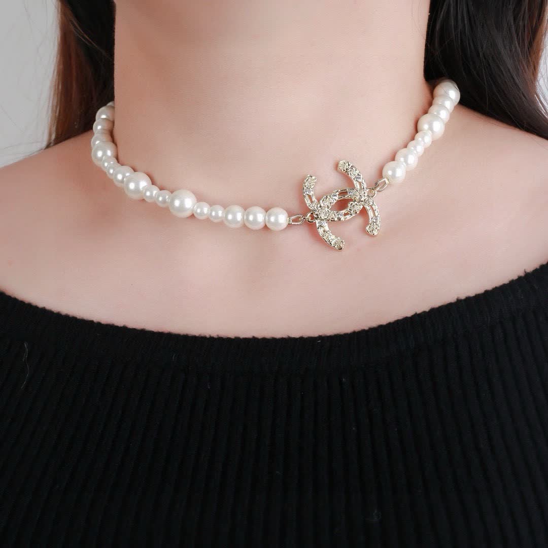 Chanel Pearl Necklace with Gold CC Clasp