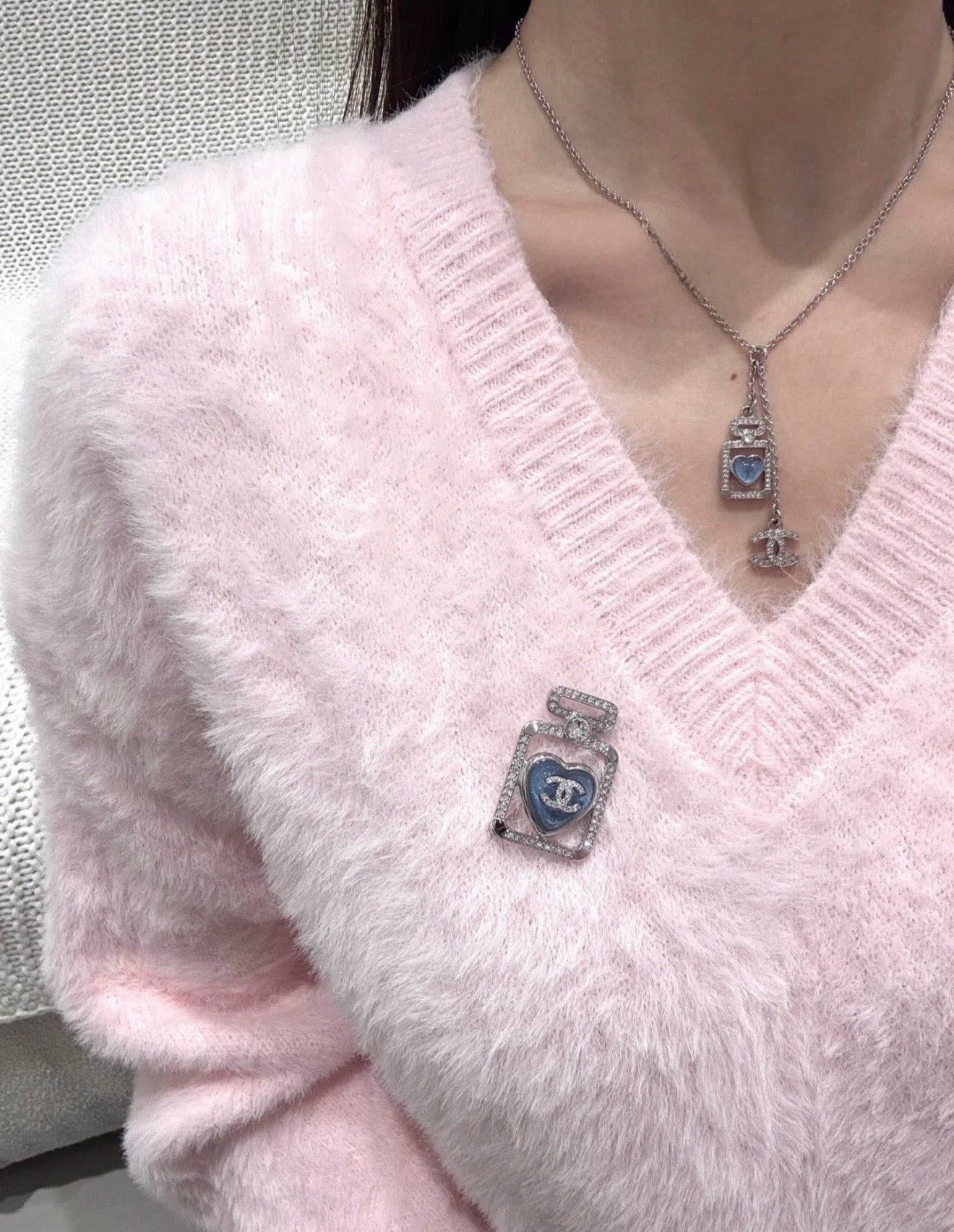 Chanel Silver Necklace with Blue Stone Pendant