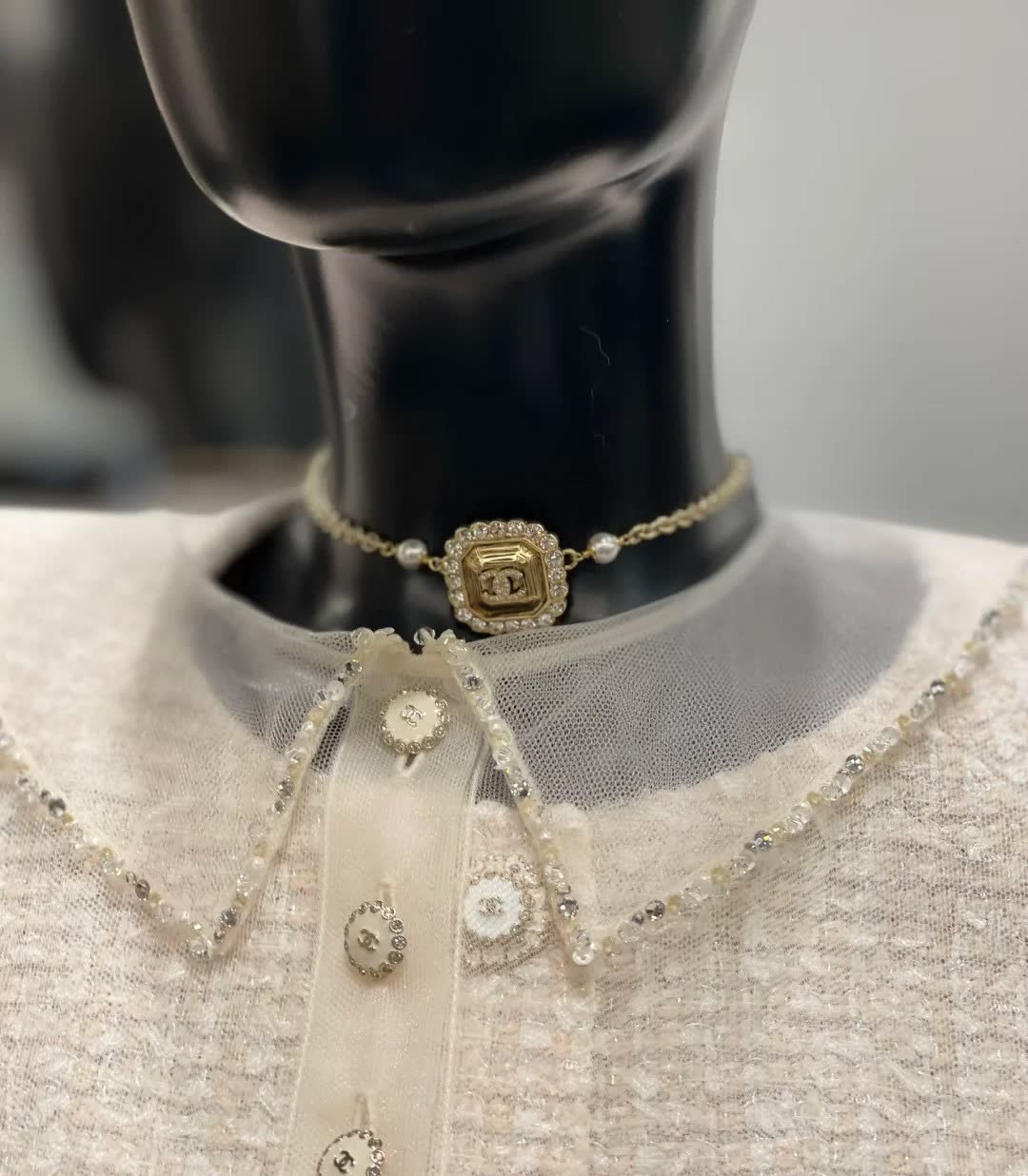 Chanel Gold Tone Crystal and Pearl Necklace