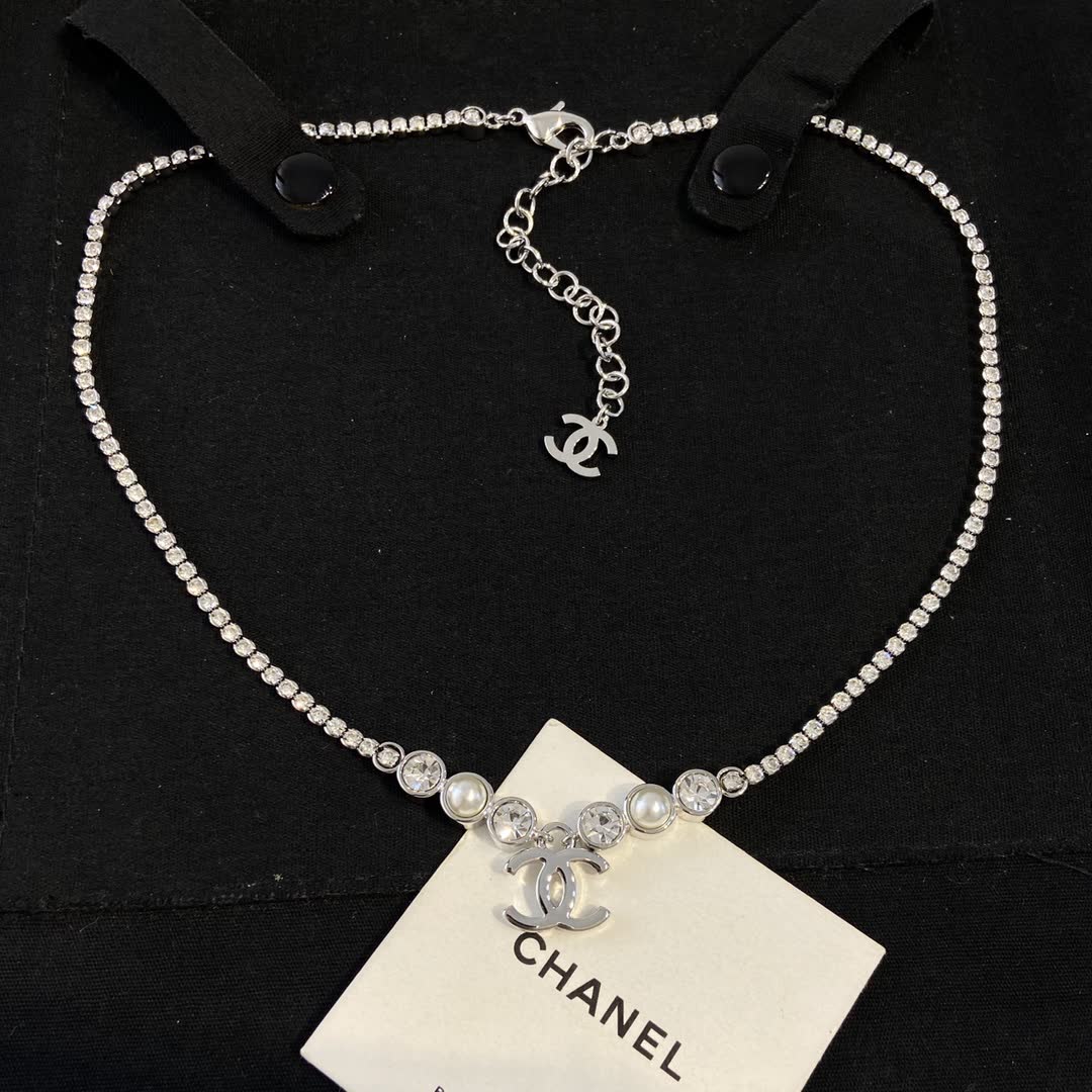 Chanel CC Crystal and Pearl Necklace Chanel CC Crystal and Pearl Necklace
