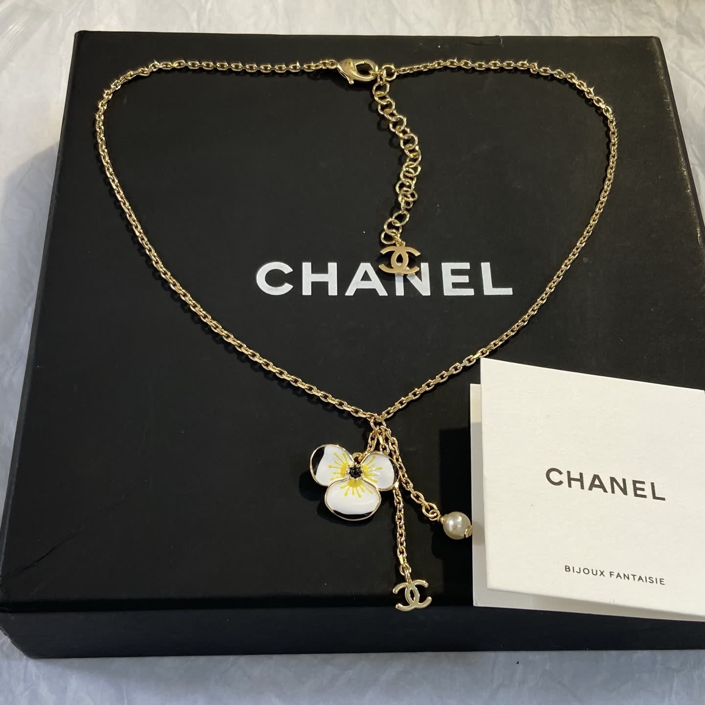 Chanel Red and White Enamel Flower Necklace