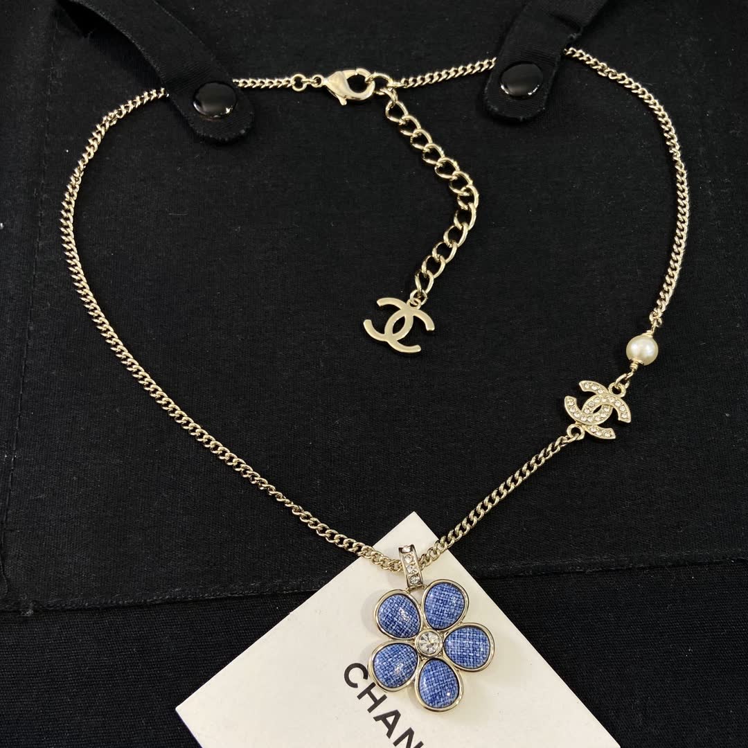 Chanel Blue Flower Necklace Chanel Blue Flower Necklace