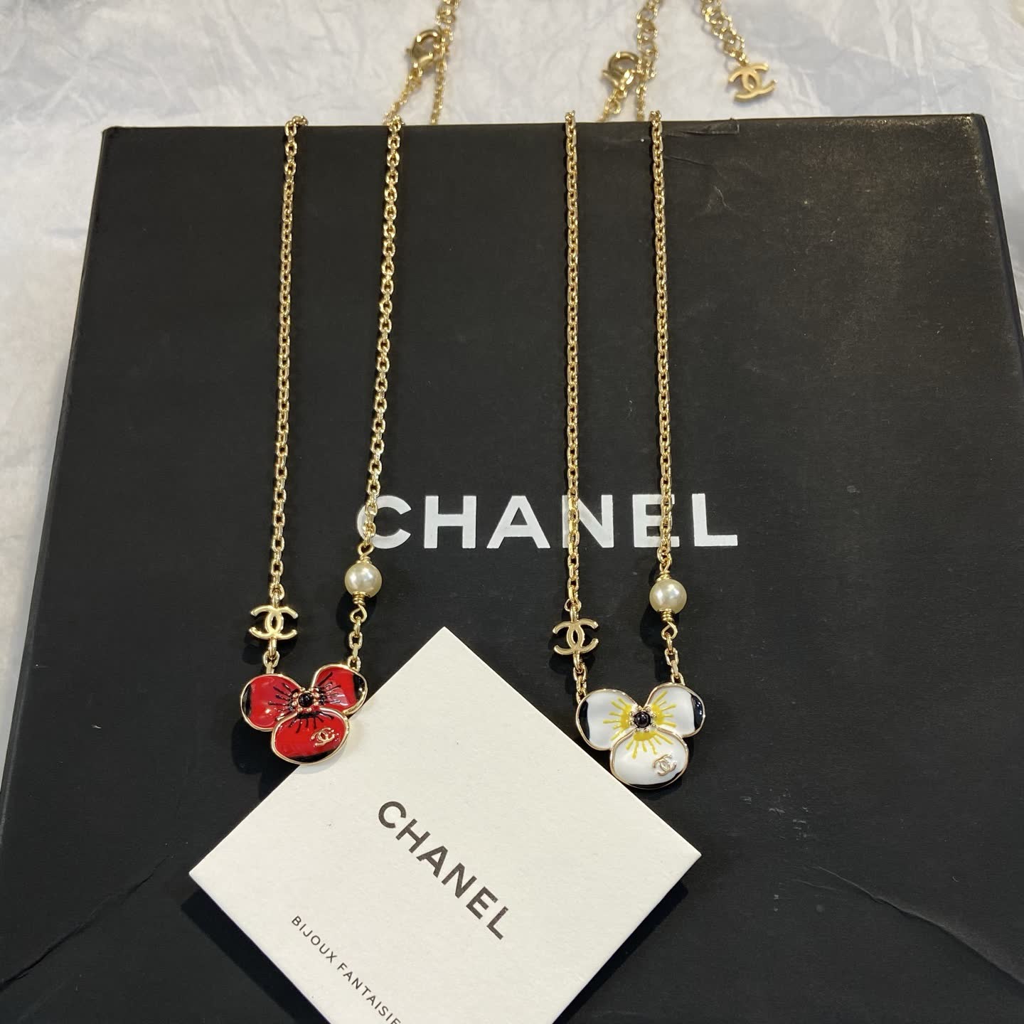 Chanel Gold-Plated Enamel Flower Necklace