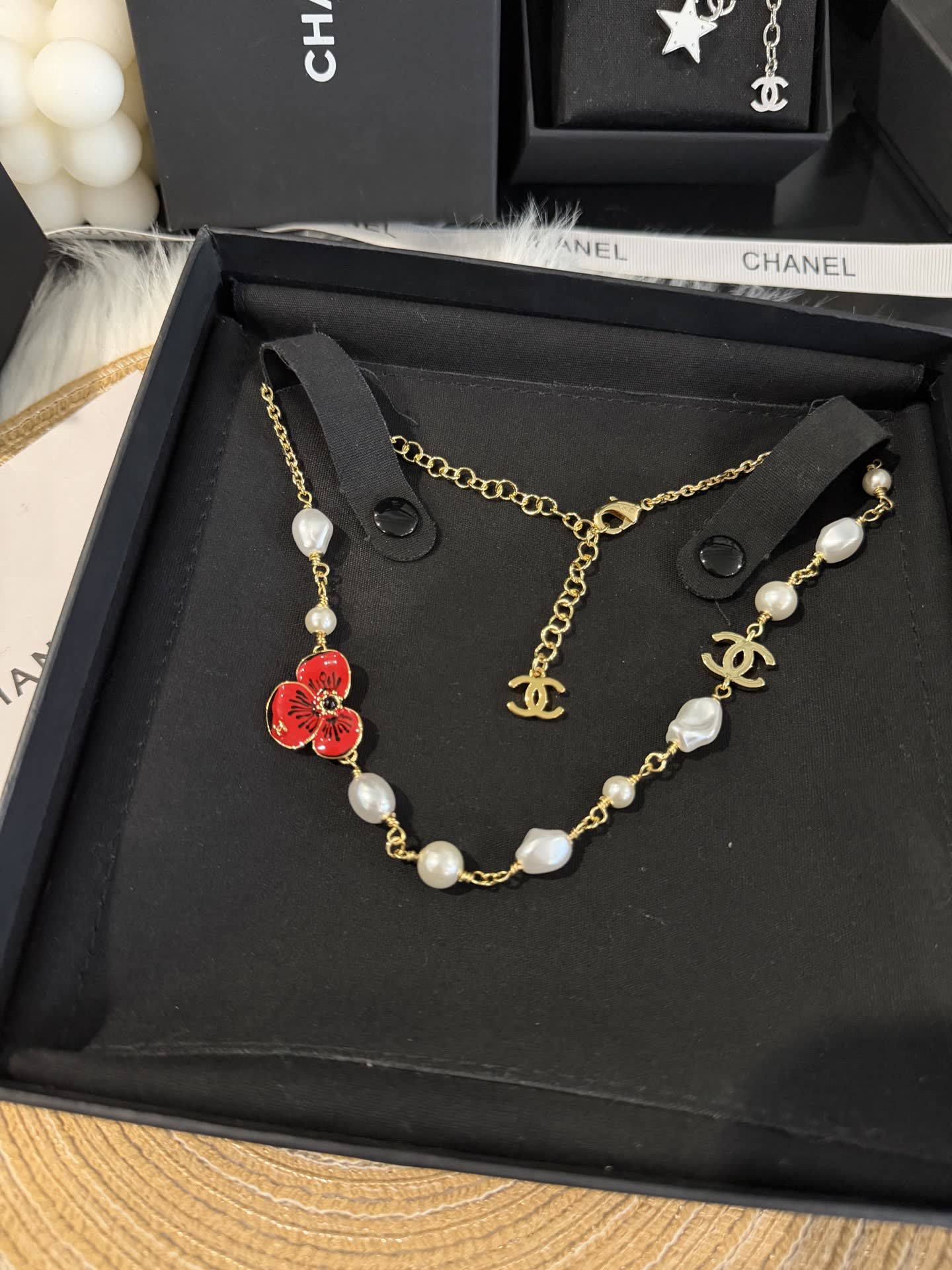 Chanel Pearl and Flower Necklace
