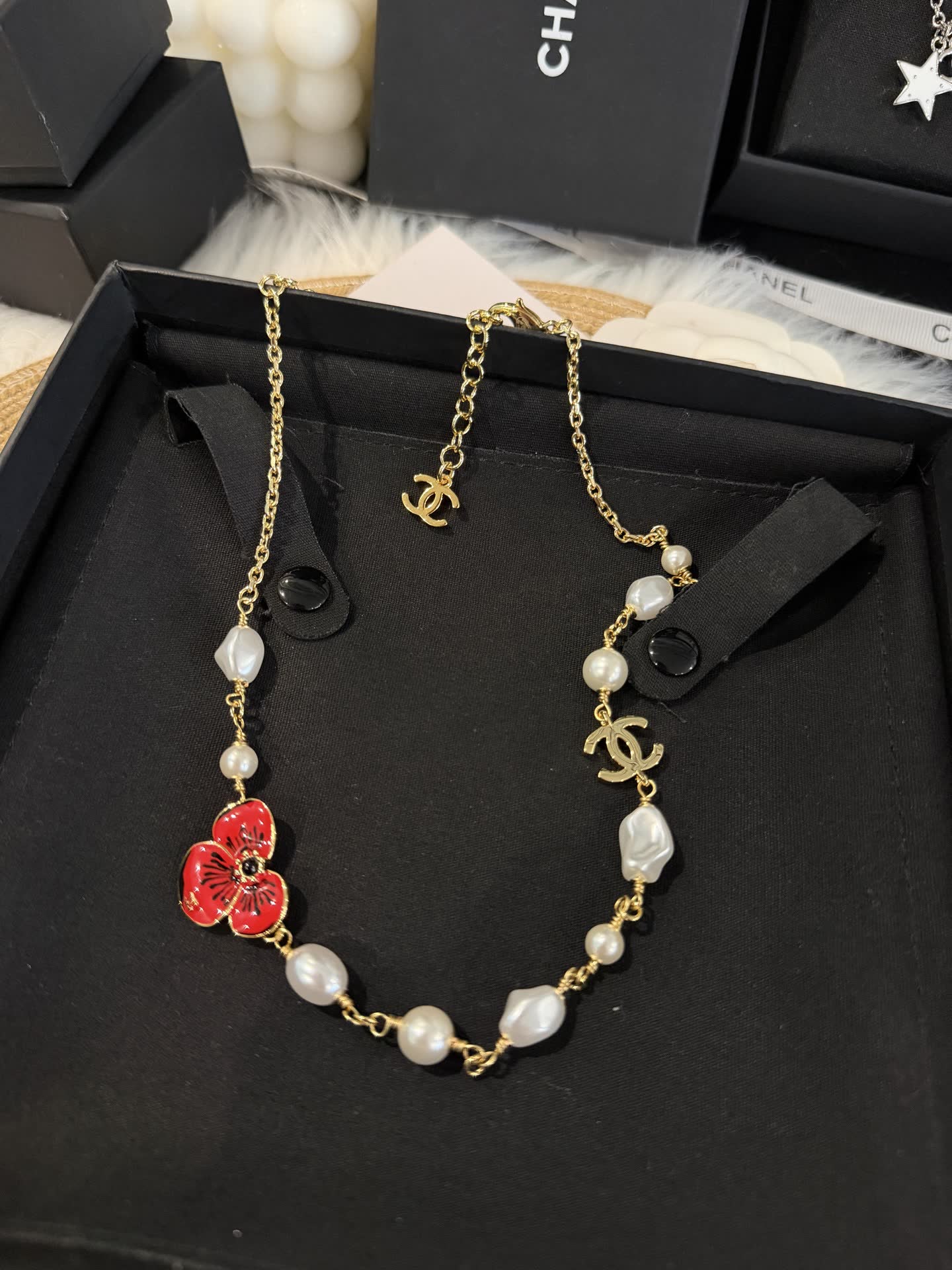 Chanel Pearl and Flower Necklace